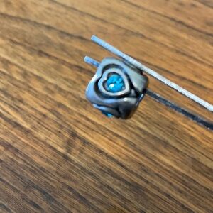 Silver Heart Charm with Blue Accents